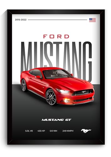 Image of Mustang Poster | Framed Mustang A4 Sized (31 x 23 cm) | Muscle Poster for Wall, Gift for Boys, American Muscle Car Frames | Car Posters for Wall, Bedroom, Hostel, Study Area, Hostel (F 038)