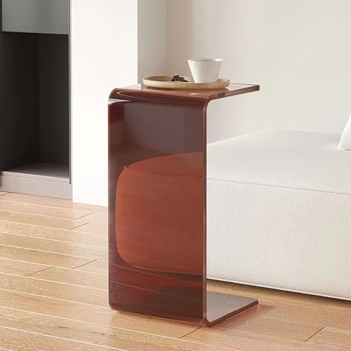 Mesa auxiliar de acrílico en forma de C para sofá con diseño industrial moderno, multiusos, color marrón, 30 x 30 x 60 cm