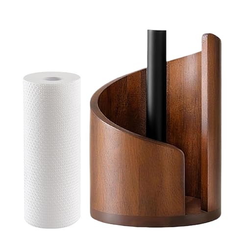 Soporte para Toallas De Papel - Soporte De Base De Madera De Mango | Dispensador De Rollos De Pañuelos con Marco De Hierro | Organizador Vertical Resistente para Cocina, Baño, Despensa, Mesa,