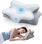 Hexus Cervical Neck Pillow, Ergonomic Memory Foam Pillows for Neck Pain Relief, Contour Neck Support Pillow with Breathable Pillowcase for Side Back Stomach Sleepers, Grey