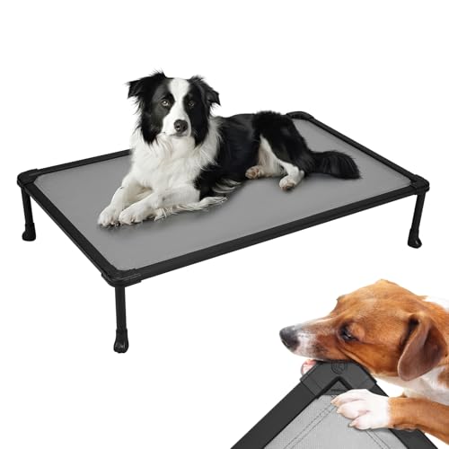 Veehoo Chew Proof Elevated Dog Bed, Indestructible Raised Dog Bed for Aggressive Chewers, Waterproof Dogs Training Platform for Indoor or Outdoor Use, 35 x22 inches, Grey