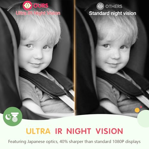 Image of S100P Baby Car Camera with Ultra Night Vision, 5'' HD 1080P IPS Baby Car Monitor with 3X Zoom, Backseat /Carseat /Rear Seat Camera USB, Easy No-Damage Install, Safety for Infants and Pets (5 inch Green)