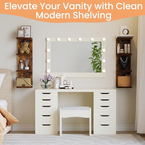 Image of upsimples 4 -Tier Floating Wall Shelf, Brown Vertical Vanity Decor Shelves