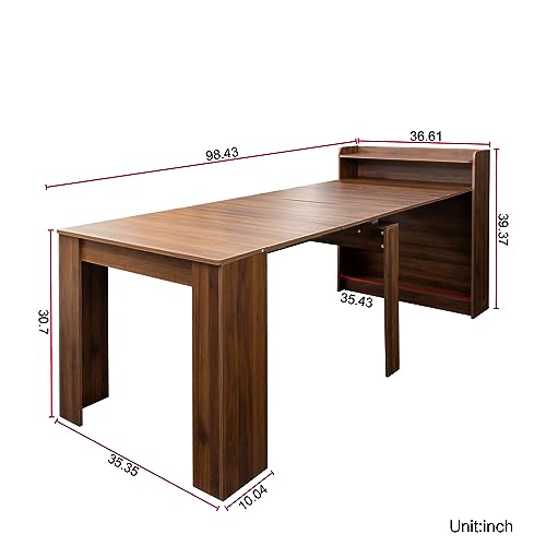 Extendable Dining Table for 2-10, 11"-98" Large Dining Table, Mid Century Modern Farmhouse Console Tables, Wood Foldable Kitchen Tables for Entryway, Dining Room, Living Room, Kitchen, Space Saving