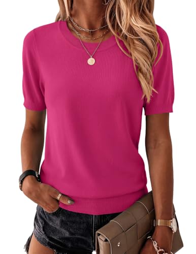 Image of Zeagoo Womens Summer Short Sleeve Tops Crew Neck Lightweight Pullover Sweaters Loose Dressy Casual Blouse Basic Clothes