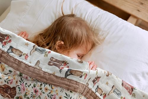 Image of Little Jump Cowgirl Floral & Highlandcow Muslin Blanket Baby Quilt - Silky Soft and Breathable Crib Blanket for Daycare - Large 47 inch x 47 inch - 2 Layers Toddler Summer Blankets for Girls (Cow Girl)