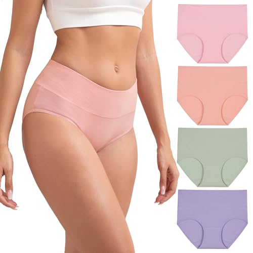 Image of INNERSY Women's Cotton Underwear High Waist Ladies Briefs Full Coverage Panties 4-Pack