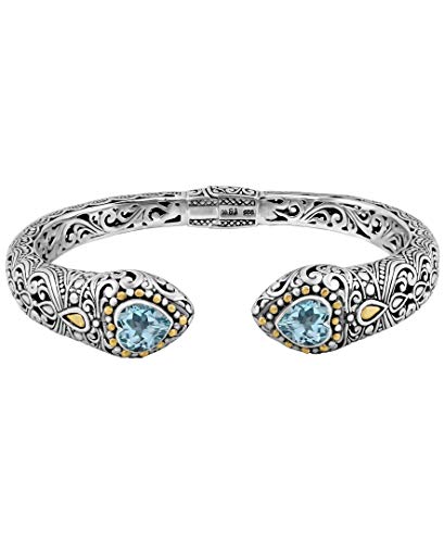 Image of DEVATA Sterling Silver 925 and 18K Gold with Gemstones Bali Filigree Cuff Bracelet