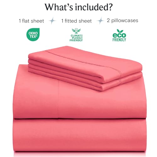 Image of LuxClub 4 PC Sheet Set Bed Sheets Deep Pockets 16 inch Eco Friendly Wrinkle Free Cooling Machine Washable Hotel Bedding Silky Soft - Vermilion Full