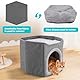 Faltbares Katzenhaus Indoor große Katzen, Große Katzenhöhle mit Kratzbrett, 2 Schicht Katzenbetten, Katzenhaus Höhle für kleine und mittlere Haustiere, Grau