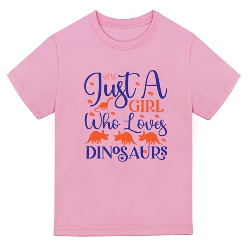 Birthday Girl Shirt with Cute Dinosaur Graphic Tees Classic-Crewneck Cotton Tee for Ages 2-7 Years