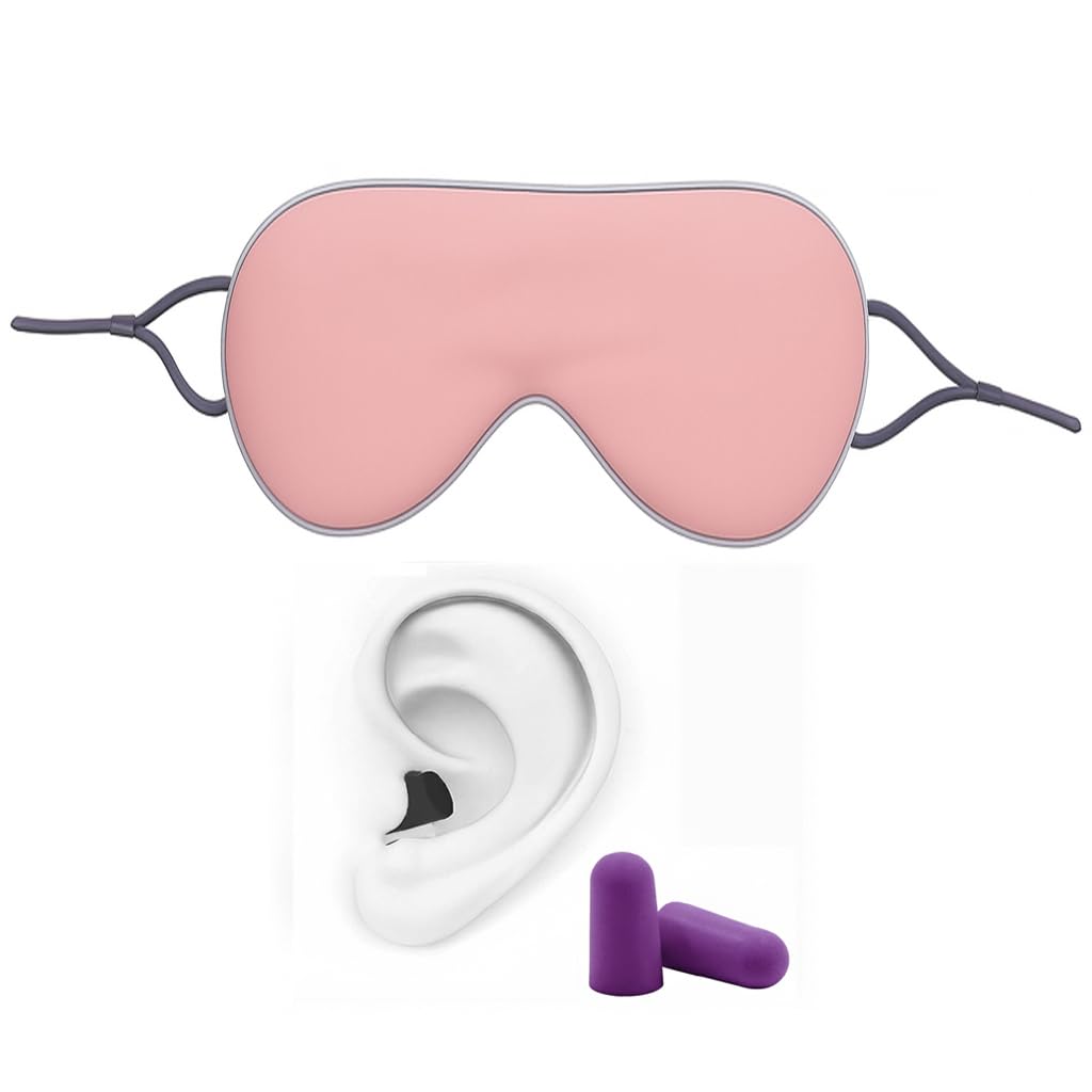 ultra soft sleeping mask with 20 db sound blocking ear plugs | comfortable, skin-friendly & light blocking eye cover | perfect for home, travel, office & restful night sleep (1 pink & 1 pair purple)