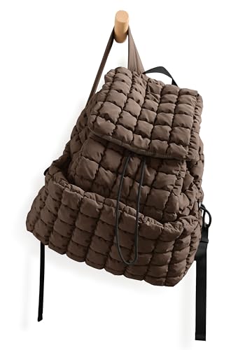 ODODOS Quilted Puffer Backpack Women Dark Brown