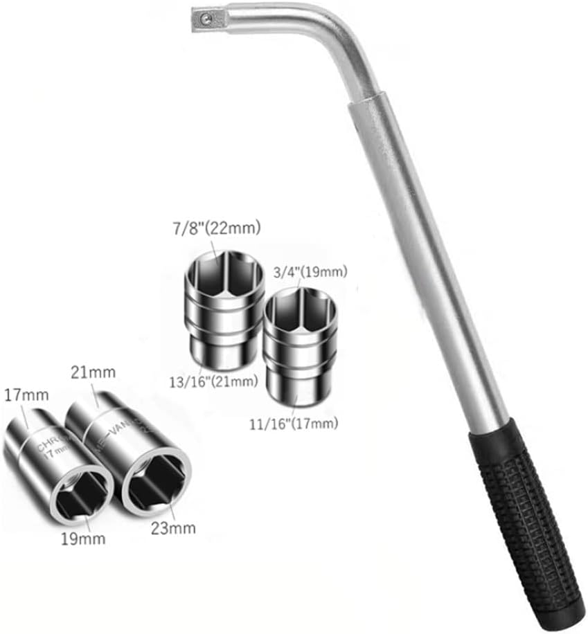 FLZOSPER Telescoping Extendable Wheel Lugs Wrench with Four SAE & Metric Double-Side Lug Nut Sockets（17-19，21-23,11/16‘’-3/4‘’，13/16‘’-7/8‘’）