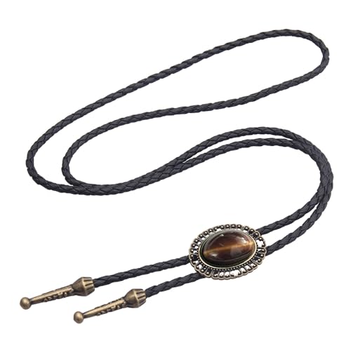 Image of AZORA Western Cowboy Bolo Tie Men Leather Necktie Leather Cord Turquoise Stone Bolo Ties for Men Women