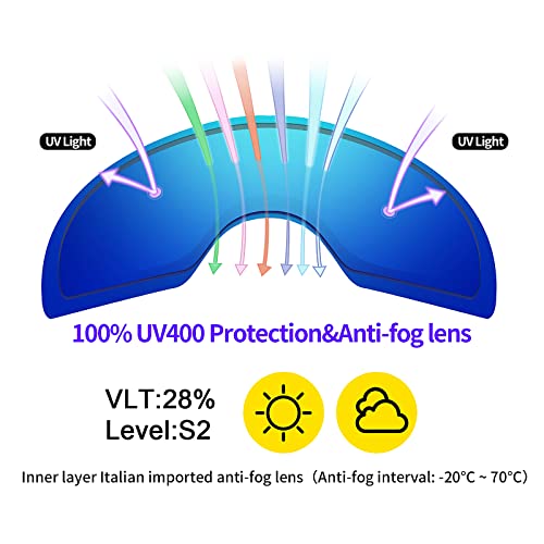 Image of Supertrip Snow Ski Goggles Anti-Fog 100% UV Protection Snowboard Skiing Goggles (White Frame /Blue Lens (vlt 28%))