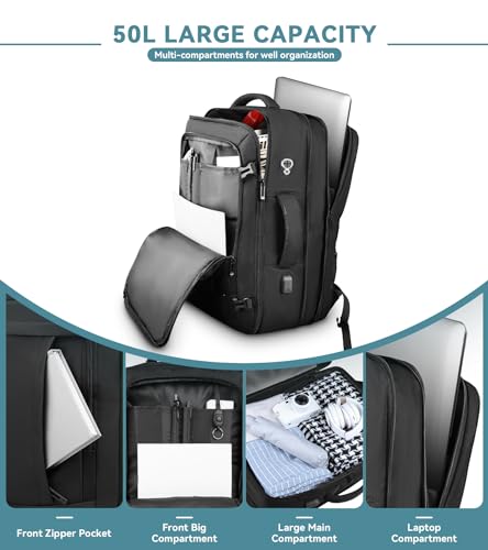 Large Travel Backpack for Business and Leisure, Water Resistant with Laptop Compartment, Black