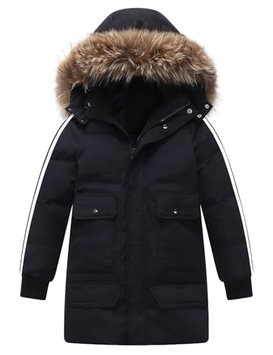 Kids Down Coat Water Repellent Puffer Jacket Boys Girls Faux Fur Hooded Padded Jacket Outwear