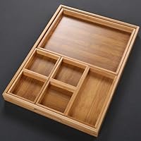Amazon｜FLYILIA トレー お盆 仕切りトレー トレイ 竹製 長角盆 長手盆