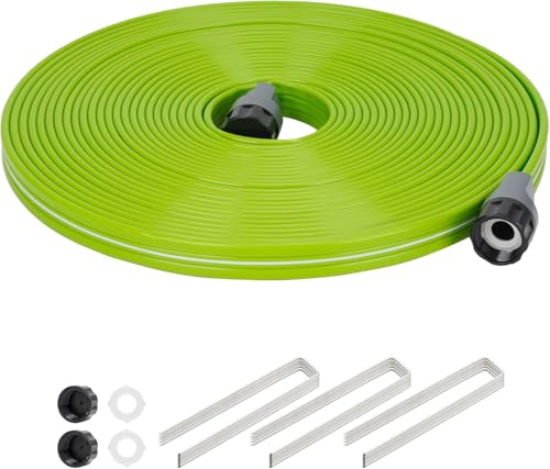 Sprinkler Soaker Hose 50FT with Holes, Garden Watering Hose with Stakes, Drip Hose Sprinkler, Efficient Saving Water for Lawn Garden and Yard, Leakproof