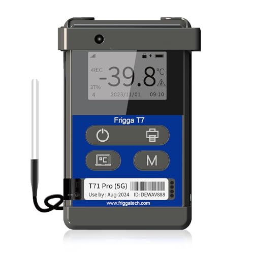 Frigga T71 Pro 4G/5G Temperature & Humidity Monitor Real-Time Reusable Temperature Data Logger with External Sensor Remote Digital Refrigerator Thermometer Rechargeable 50000 Points