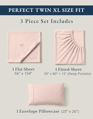 Image of LANE LINEN 100% Organic Cotton Twin XL Bed Sheets Set, Machine Wash Fully Elasticized Twin XL Sheet Sets, Luxury Hotel Percale Bedding Sheet & Pillowcases, Soft & Comfy -Sepia Rose