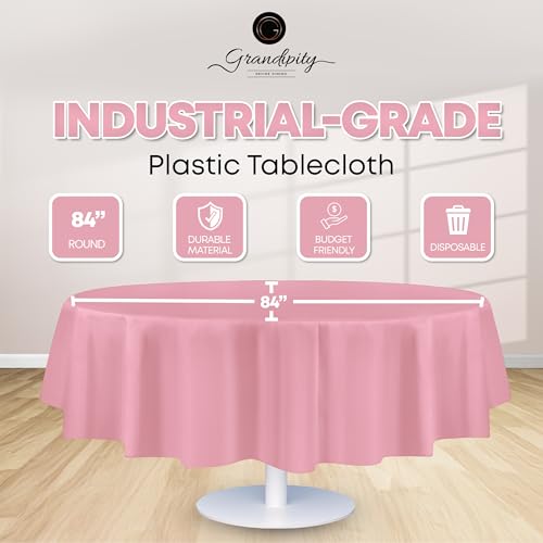 Image of Grandipity 24 Pack Premium Disposable Plastic Tablecloth 84 inch Inch Decorative Round Table Cover - Pink