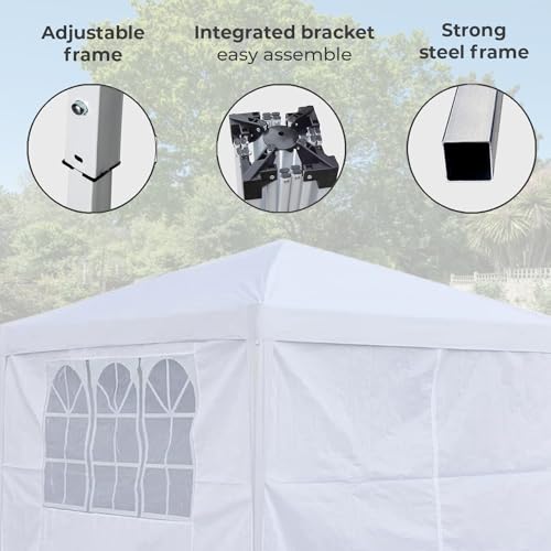 Neo 3m x 3m Waterproof Pop Up Outdoor Canopy Folding Garden Gazebo Party Tent With Sides Easy One Person Setup Instant Patio Hot Tub Beach Picnic (White) - Image 6