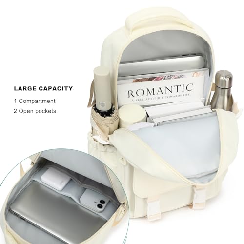 Image of Kids High Middle School Backpack for Girls 5-12 Kawaii Travel Aesthetic Bookbag,Beige