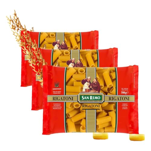 Image of San Remo Rigatoni Pasta- 500gms | Durum Wheat Semolina | No Maida | Ridged Tube Pasta for Chunky Sauces & Bakes | Vegan-Friendly (Pack of 3)