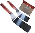 La Cuisine 3-PC SS Griddle Spatula Set - BBQ Tools Set Food Scraper for Grill Teppanyaki Flipping Patties Pancake Fish, 2 pcs SS Spatulas 1 pc Chopper/Scrapper with solid wood handle
