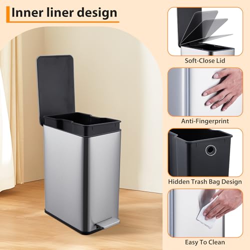 Caneca de basura rectangular 10L acero inoxidable miniatura 2
