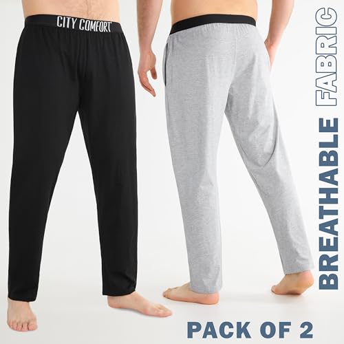 CityComfort Mens Pyjama Bottoms - Jersey Lounge Pants with Pockets, Pack of 2