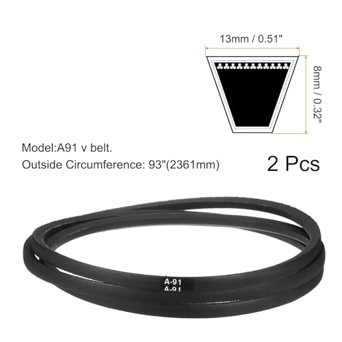 Image of uxcell 2pcs A91 or 4L930 Classic Wrapped Rubber V-Belt, 91 inch(2311mm) Inside Circumference, A Profile V Belt