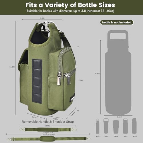 Image of icolor Magnetic Gym Bag Water Bottle Carrier Holder with Phone Pockets & Strap,Nylon Gym Magnetic Bag 5 Built-in Magnets Nylon Gym Accessories Organizer Bottle Pouch Sleeve for Men Women (Army Green)
