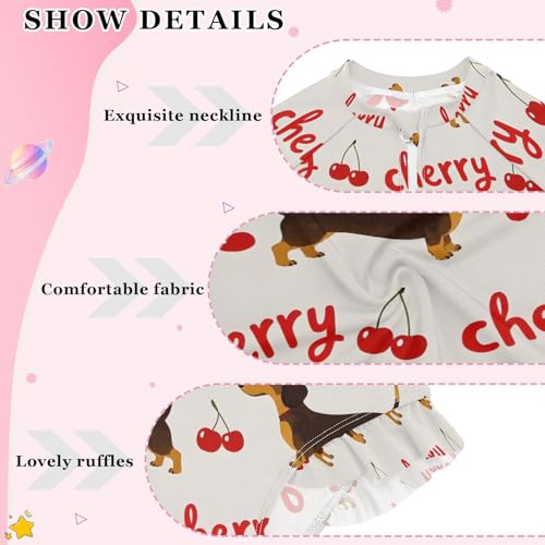 ALAZA Dachshund Dog Cherry Girls One Piece Swimsuit Long Sleeve Rash Guard Swimsuits UV 50+ Swimwear Zipper4