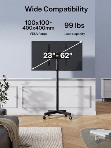 Image of PERLESMITH Rolling TV Stand for 23-62 Inch TVs, Outdoor Mobile TV Cart Holds up to 99 lbs, Portable TV Stand on Wheels for Bedroom and Living Room, Max VESA 400x400mm, PSTVMC04B-B