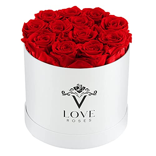 VLoveâ„¢ Forever Preserved Roses in a Box | Unique Mothers Day Gifts Ideas for Mom, Wife | Real Roses That Last a Year | Gift Ready Eternity Roses Box | Zero Care Long Lasting Flowers | White Box of Roses: 12 Red