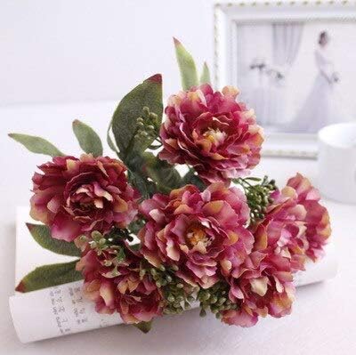 EdricShop - Ramo de flores artificiales de seda europea, 7 brahramo de peonías, flores artificiales, decoración de flores de boda, rosa falsa para