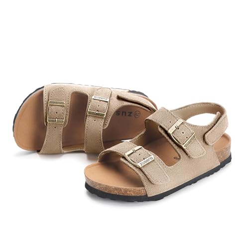 Image of ZUSERIS Kids Toddler Sandals Boys Girls Cork Footbed Sandal Comfort Double Buckle Slip On Slippers with Adjustable Back Strap