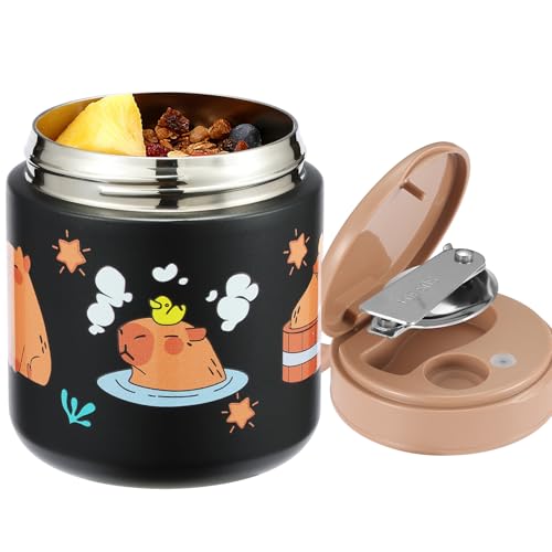 Image of 15.2 oz Kids Thermo Food Jar for Hot Food & Soup with Spoon, Capybara Black