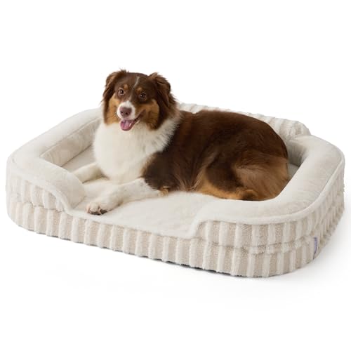 LE SURE Cute Dog Beds Large Sized Dog, Orthopedic Waterproof Large Pet Bed with Sides, High Back Non-Slip Bottom and Egg-Crate Foam Pet Couch Sofa with Washable Removable Cover, Beige