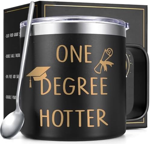Lifecapido Graduation Gifts, One Degree Hotter 14oz Stainless Steel Coffee Mug with Handle, College Masters Degree Phd Graduation Gifts High School Graduation Gifts Christmas Gifts for Her Him (Black)