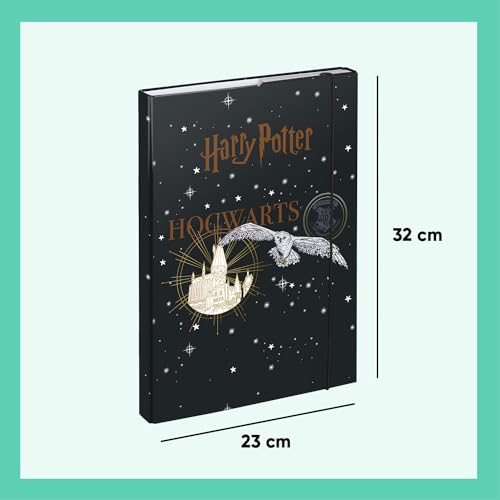 Baagl Heftbox für Schulranzen A4 - Sammelmappe für Kinder mit Gummiband und Innenklappen - Heftmappe, Sammelbox mit Gummizug für Jungen (Harry Potter Hogwarts Wappen)