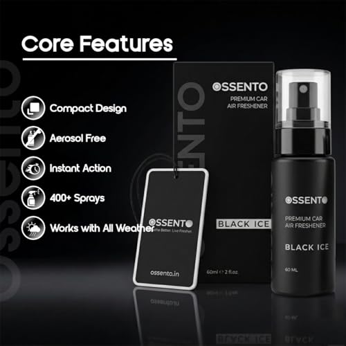 Image of Car Air Freshener Spray Black Ice 60ml | Long Lasting Premium Car Perfume, Odor Eliminator for Interior, Fresh Woody Musky Scent, Fabric Use, Travel Friendly Fragrance Spray