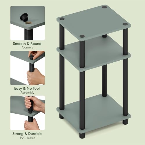 Image of Furinno JUST Side Table, 3-Tier End Table, Open Shelves Night Stand, Bedside Table, Toolless Assembly, for Living Room, Bedroom, Bathroom, Sage Green
