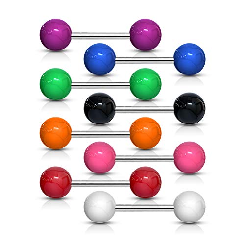 Forbidden Body Jewelry 14 g 16 mm Stainless Steel Nipple or Tongue Ring Barbell Set with Acrylic Balls (Choose color)3