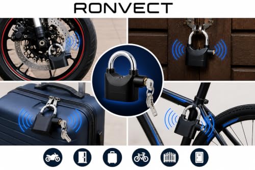 Image of Alarm Security Lock - Motion Sensor, 110dB Siren Alert,Steel Heavy-Duty Anti-Theft Padlock with 3 Keys, Weather-Resistant Heavy Body for Bikes, Gates, Doors, Sheds