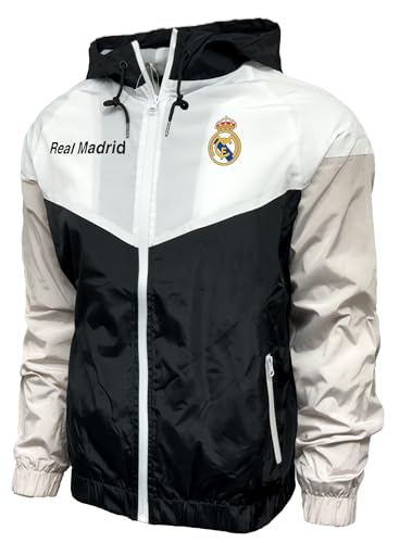 Real Madrid Windbreaker Jacket, Licensed Real M. Lightweight Waterproof Hooded Rain Jacket2