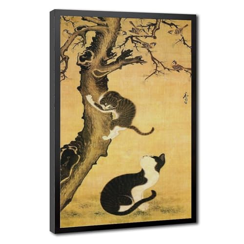 Art coréen Byeon Sangbyeok Myojakdo : affiche de chats sur toile 30x45 cm avec cadre